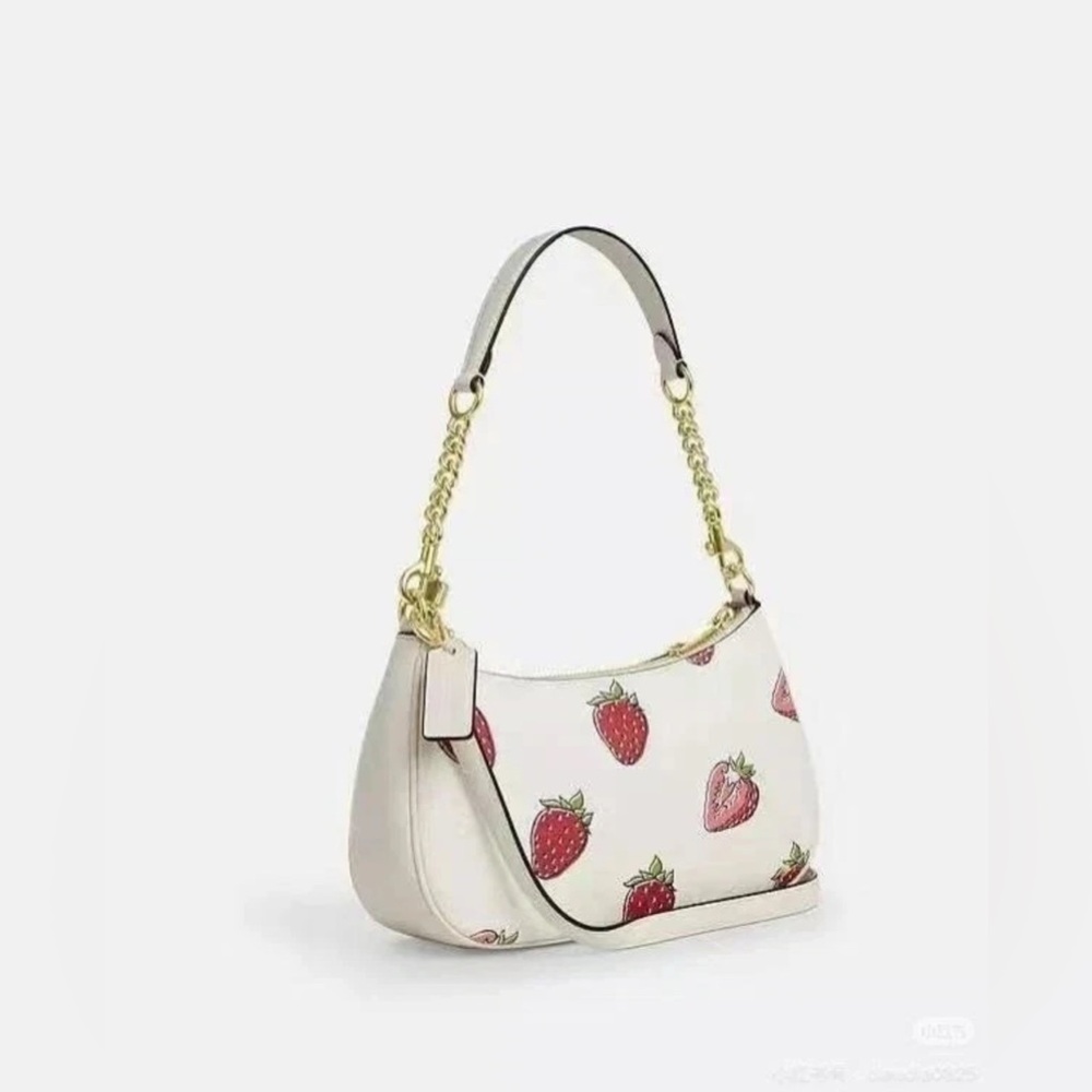 NWT Coach Teri Shoulder Bag With Strawberry Print Chalk Gold - Picture 3 of 13